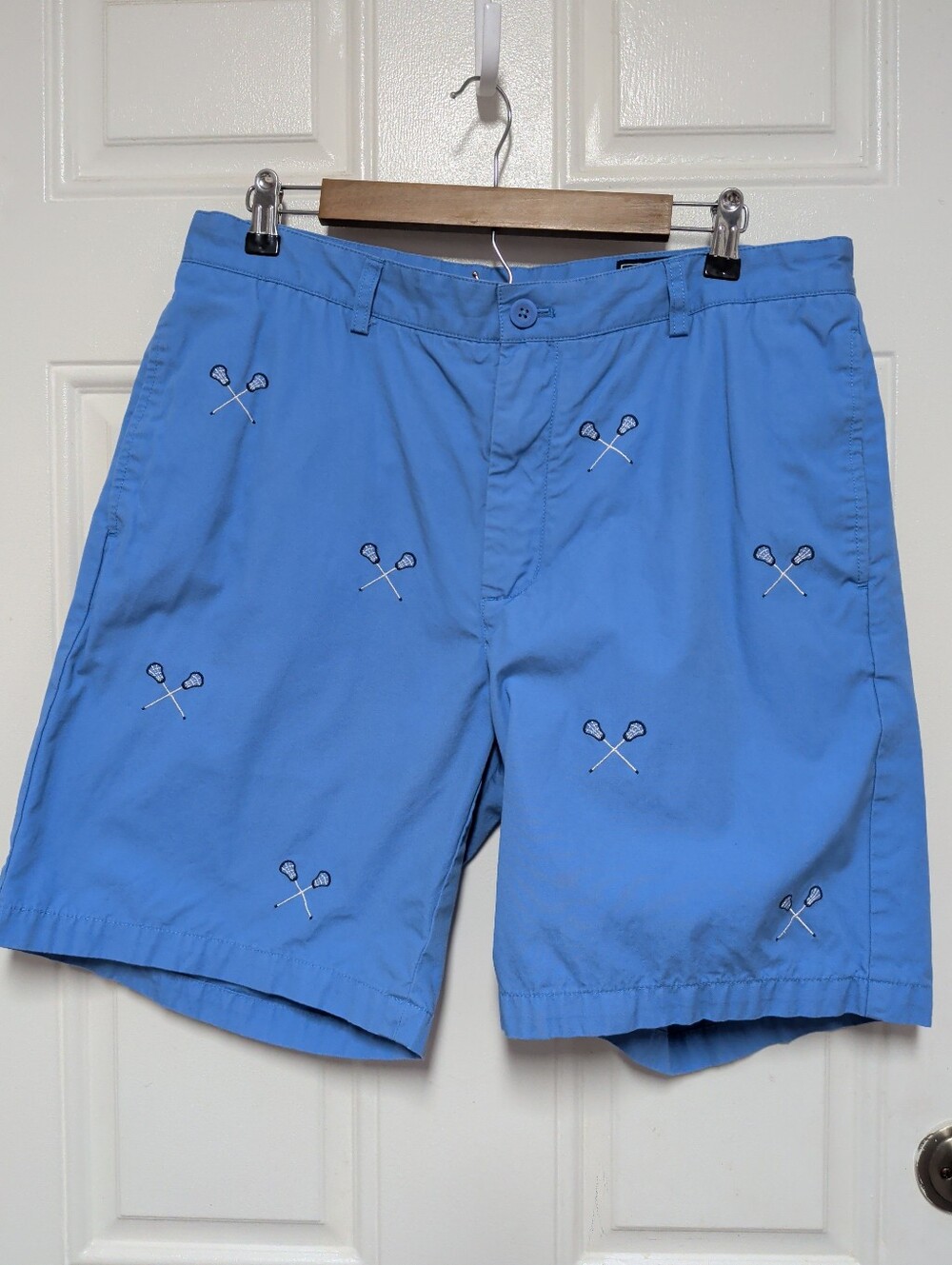 Vineyard Vines Shorts Mens 36 Blue Geometric Lacrosse Stick Embroidered Club Zip